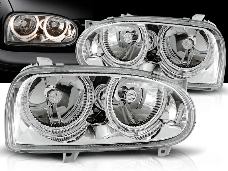 Frontlykter VW GOLF 3 1991-1997 ANGEL EYES CHROME