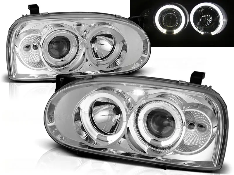Frontlykter VW GOLF 3 1991-1997 ANGEL EYES CHROME