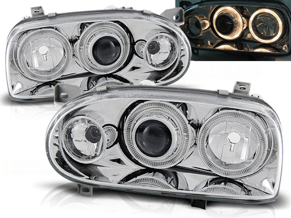 Frontlykter VW GOLF 3 1991-1997 ANGEL EYES CHROME