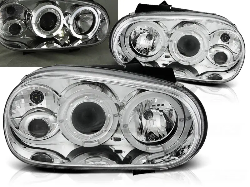 Frontlykter VW GOLF 4 1997-2003 ANGEL EYES CHROME – bilde 2