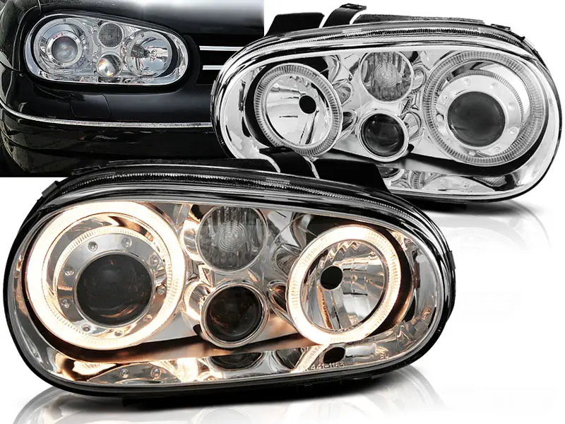 Frontlykter VW GOLF 4 1997-2003 ANGEL EYES CHROME – bilde 2