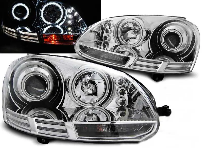 Frontlykter VW GOLF 5 2003-2009 ANGEL EYES CCFL CHROME