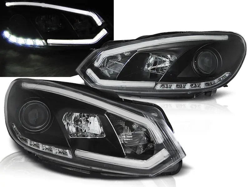 Frontlykter VW GOLF 6 2008-2012 BLACK TUBE LIGHTS TRU DRL