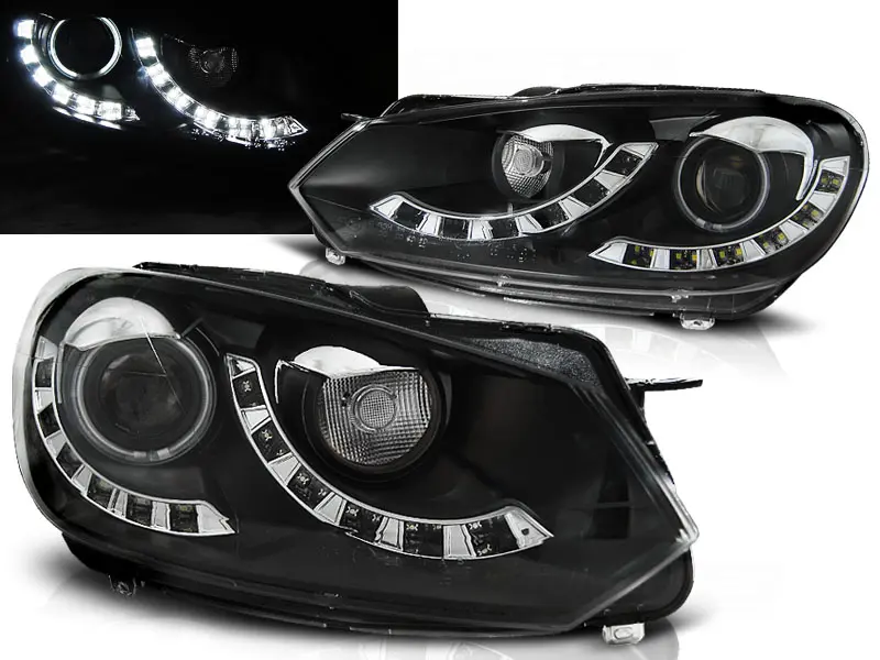 Frontlykter VW GOLF 6 2008-2012 DUAL TRUE DRL BLACK – bilde 2