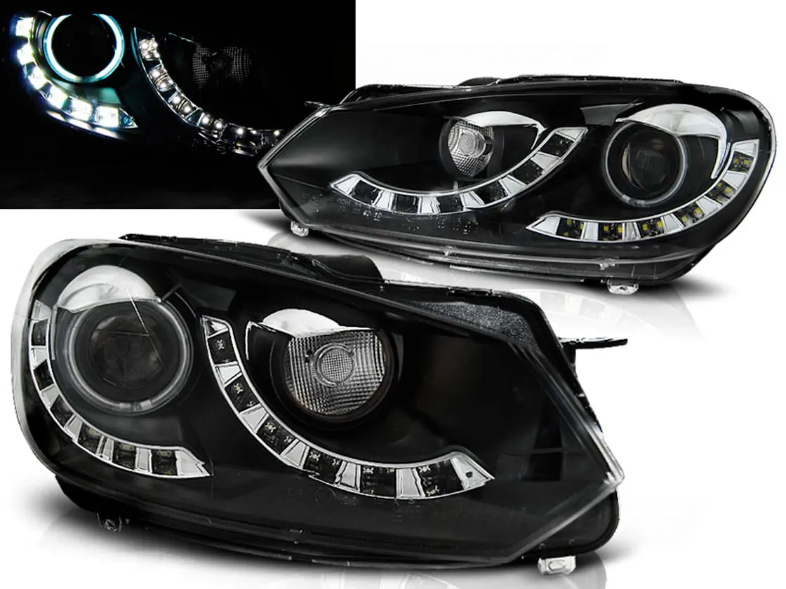 Frontlykter VW GOLF 6 2008-2012 SINGLE TRUE DRL BLACK