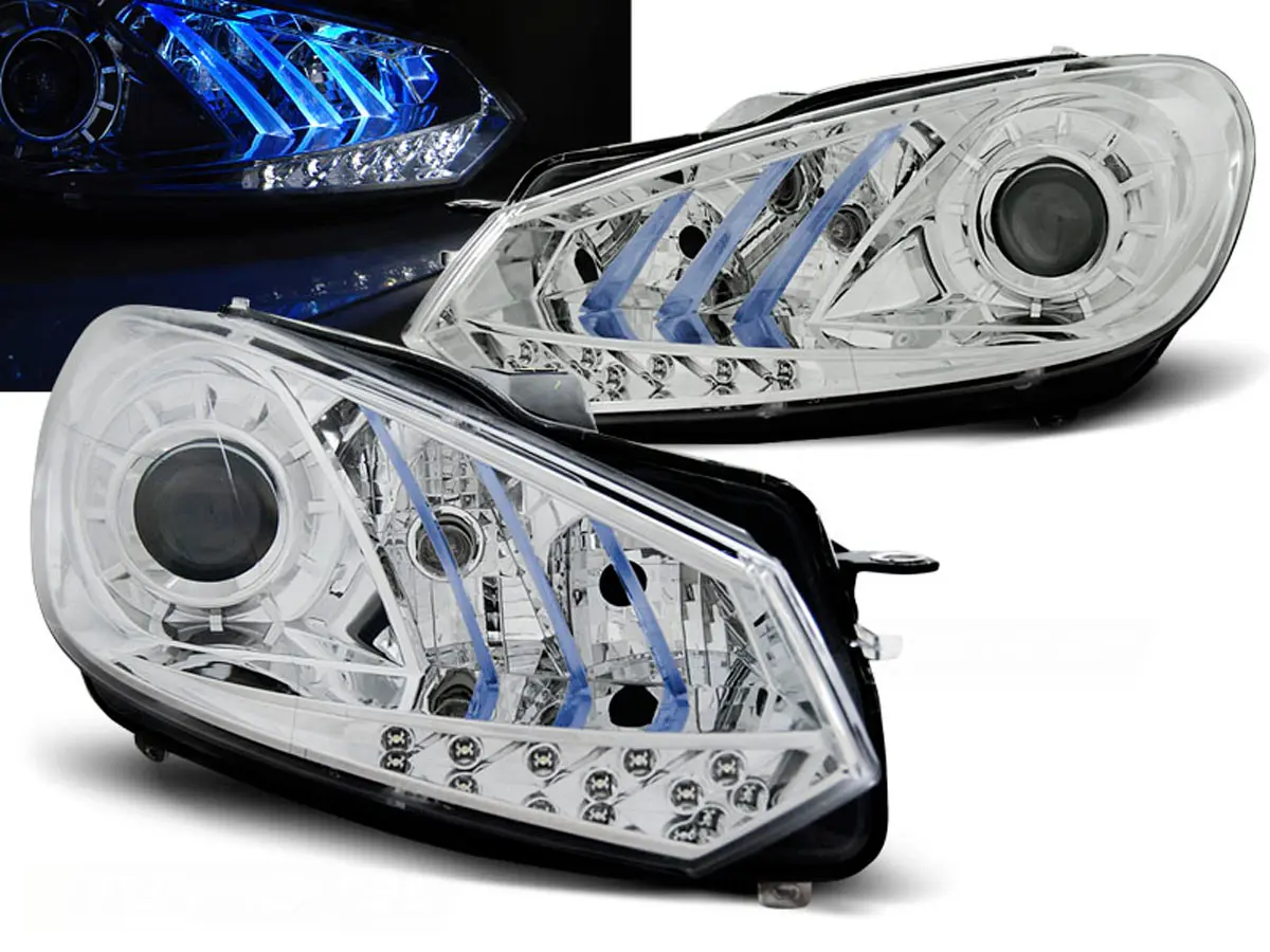 Frontlykter VW GOLF 6 2008- 2012 TRUE DRL CHROME BLUE LIGHT