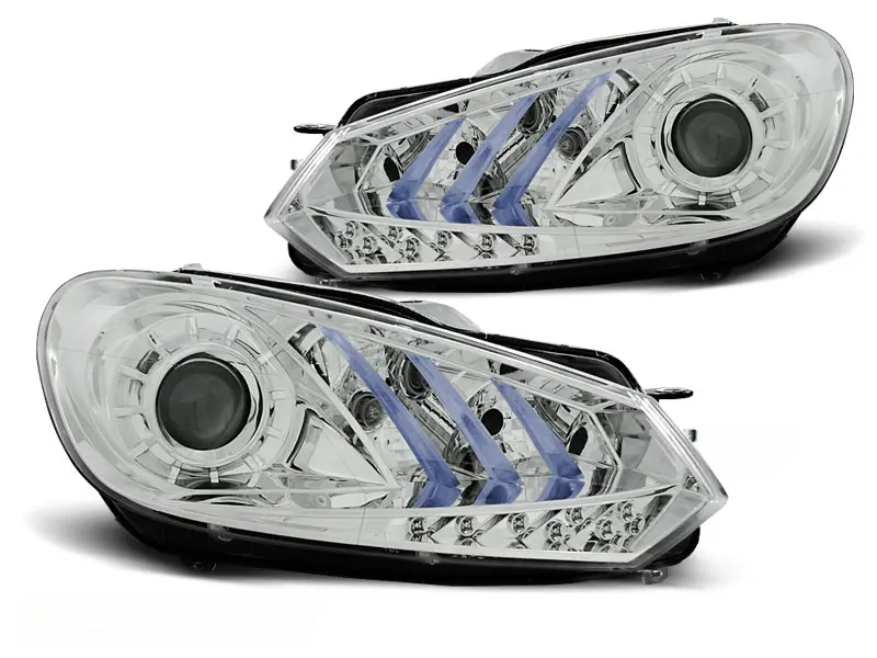 Frontlykter VW GOLF 6 2008- 2012 TRUE DRL CHROME BLUE LIGHT – bilde 2