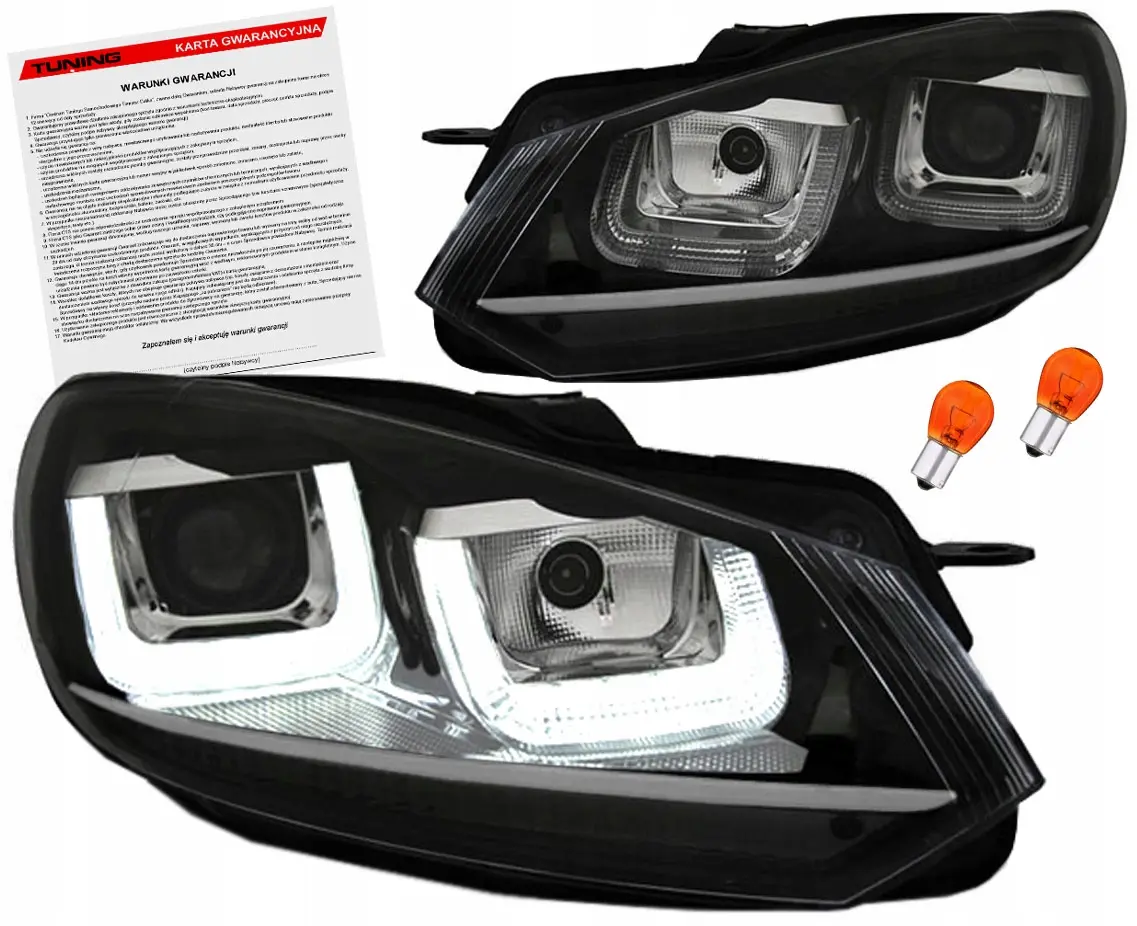 Frontlykter VW GOLF 6 2008-2012 U-LED LIGHT DRL BLACK CHROME LINE
