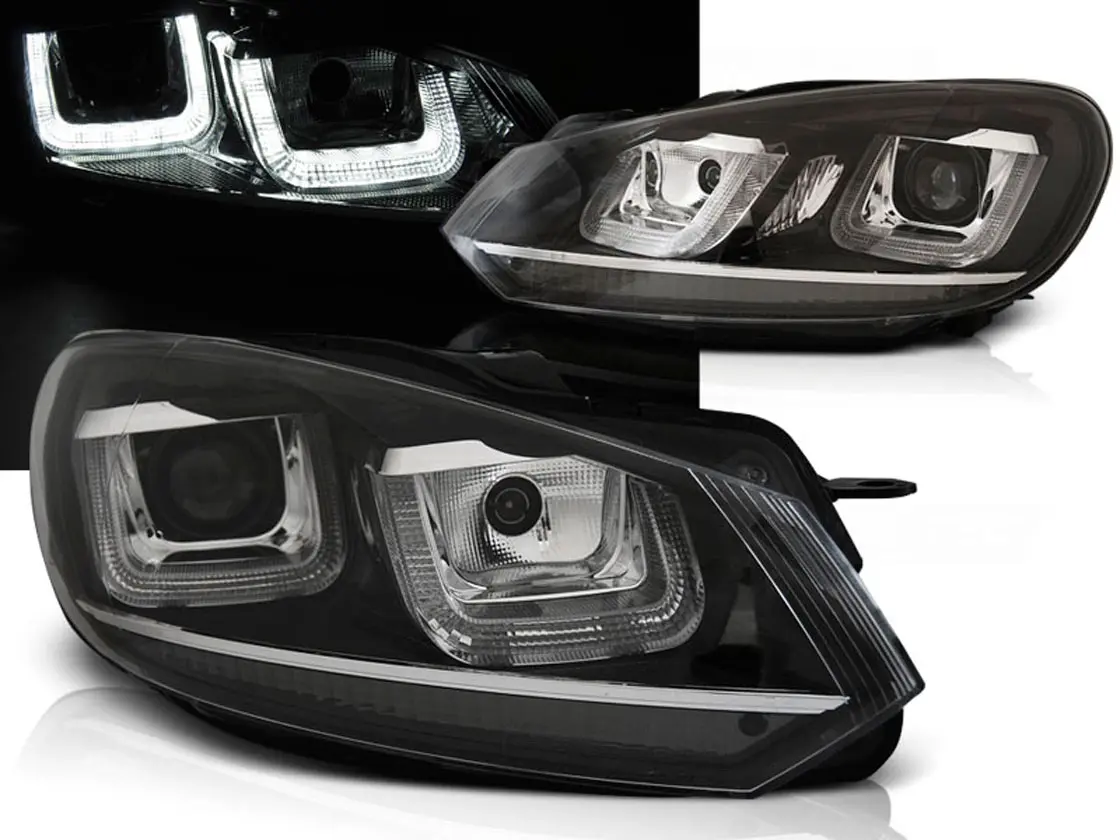 Frontlykter VW GOLF 6 2008-2012 U-LED LIGHT DRL BLACK CHROME LINE – bilde 2