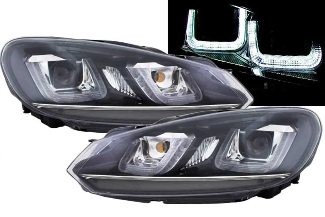 Frontlykter VW GOLF 6 2008-2012 U-LED LIGHT DRL BLACK CHROME LINE – bilde 4