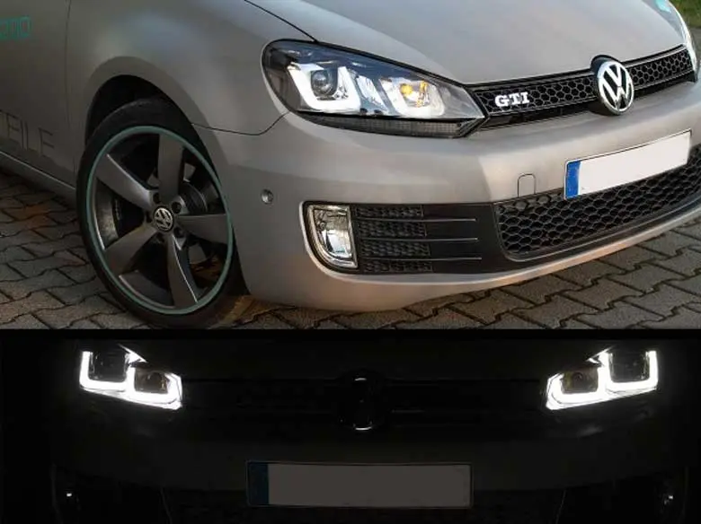 Frontlykter VW GOLF 6 2008-2012 U-LED LIGHT DRL BLACK CHROME LINE – bilde 6