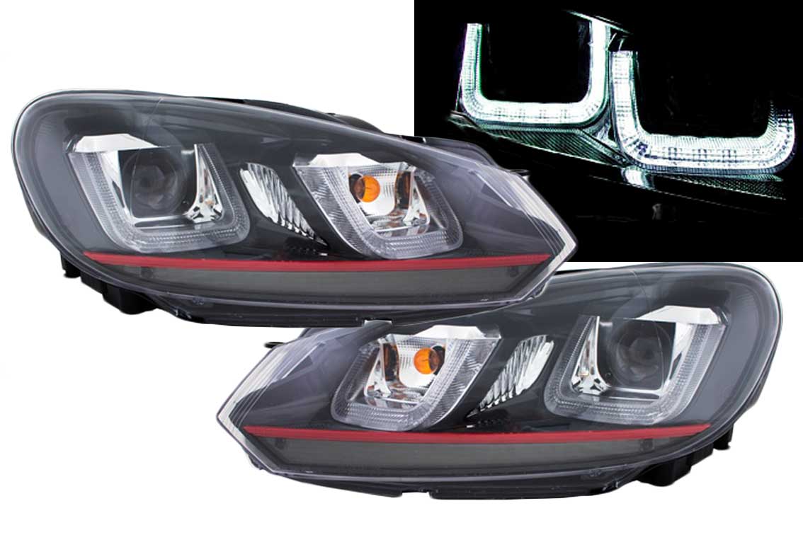Frontlykter VW GOLF 6 2008-2012 U-LED LIGHT DRL BLACK RED LINE