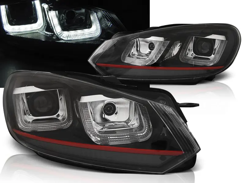 Frontlykter VW GOLF 6 2008-2012 U-LED LIGHT DRL BLACK RED LINE – bilde 2