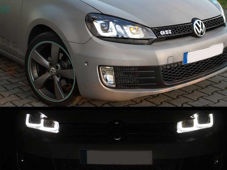 Frontlykter VW GOLF 6 2008-2012 U-LED LIGHT DRL BLACK RED LINE – bilde 3