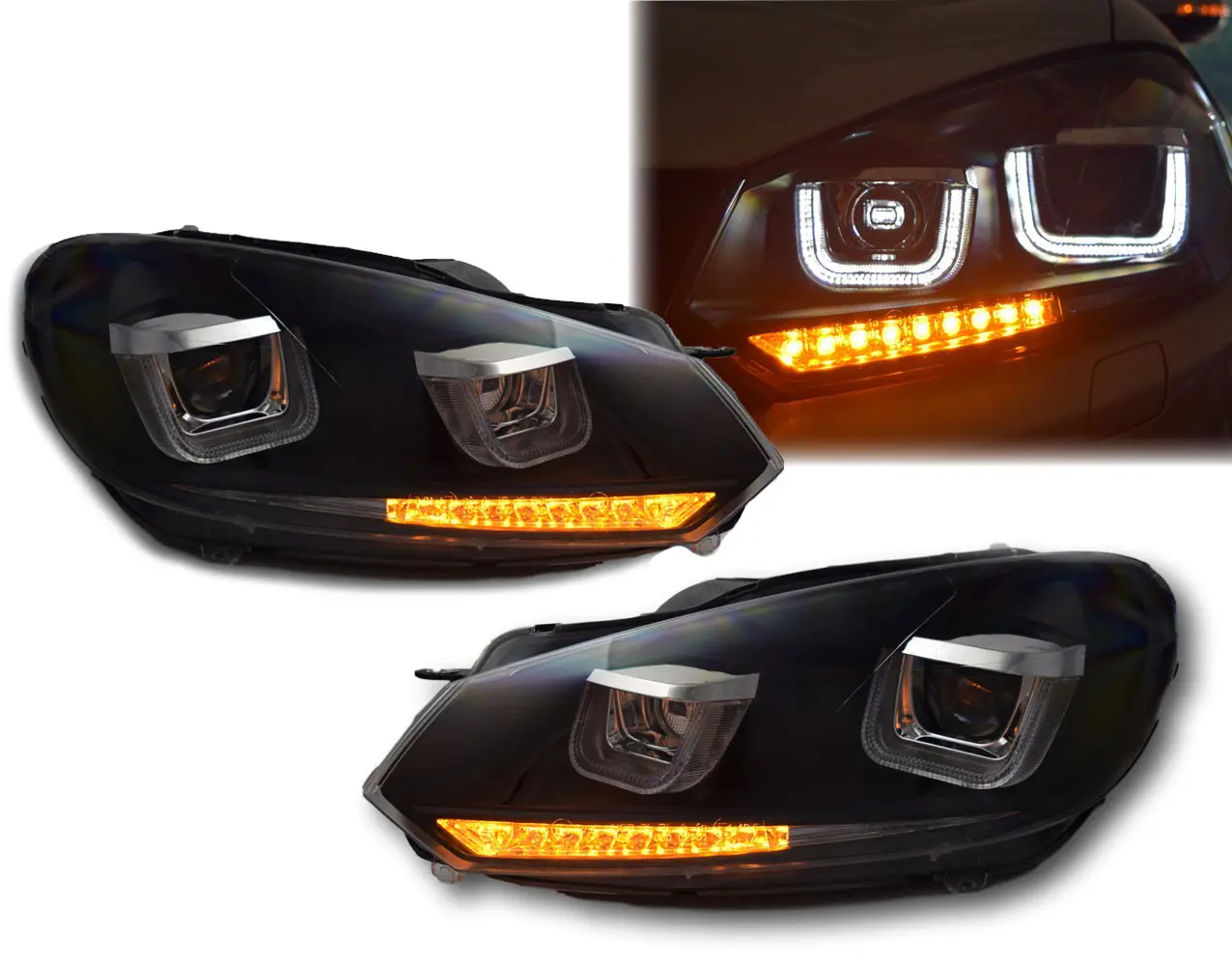 Frontlykter VW GOLF 6 2008-2012 U-LED LIGHT DRL BLACK SEQ – bilde 2