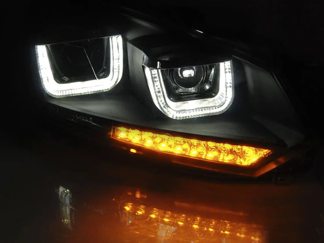 Frontlykter VW GOLF 6 2008-2012 U-LED LIGHT DRL BLACK SEQ – bilde 5