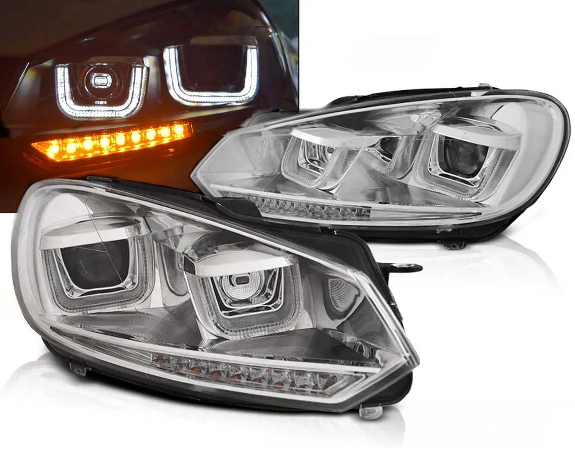 Frontlykter VW GOLF 6 2008-2012 U-LED LIGHT DRL CHROME SEQ