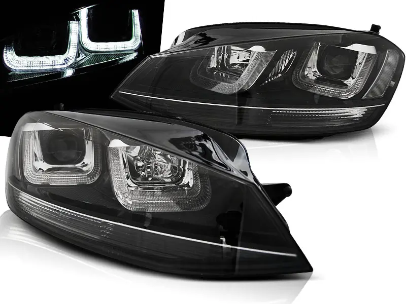 Frontlykter VW GOLF 7 2012-2017 U-LED LIGHT BLACK WITH BLACK LINE