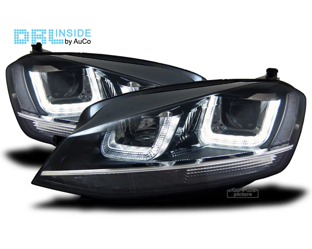 Frontlykter VW GOLF 7 2012-2017 U-LED LIGHT BLACK WITH CHROME LINE