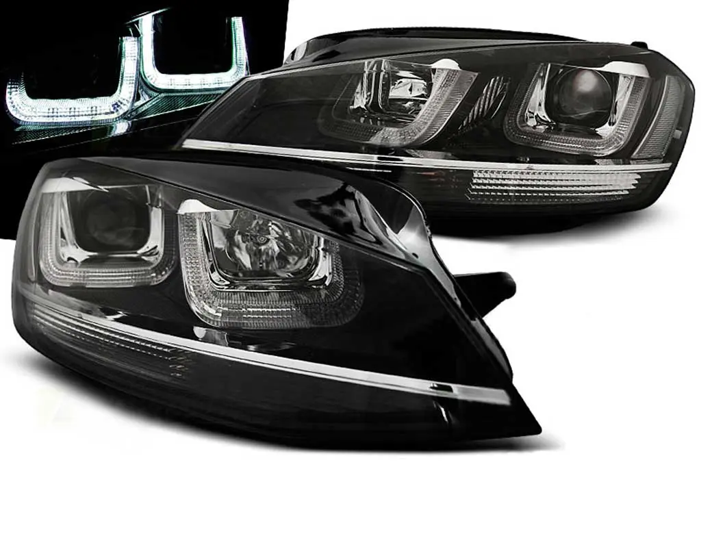 Frontlykter VW GOLF 7 2012-2017 U-LED LIGHT BLACK WITH CHROME LINE – bilde 3