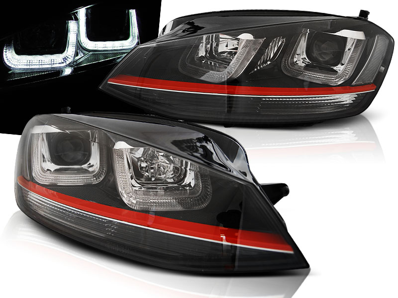 Frontlykter VW GOLF 7 2012-2017 U-LED LIGHT BLACK WITH RED LINE