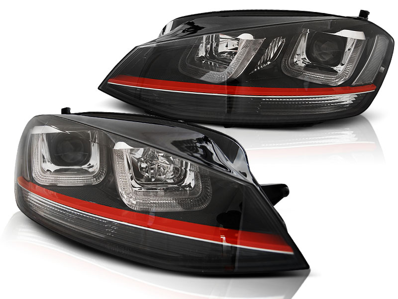 Frontlykter VW GOLF 7 2012-2017 U-LED LIGHT BLACK WITH RED LINE – bilde 3