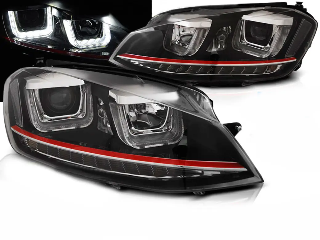 Frontlykter VW GOLF 7 2012-2017 U-LED LIGHT DRL BLACK RDD LINE SEQ