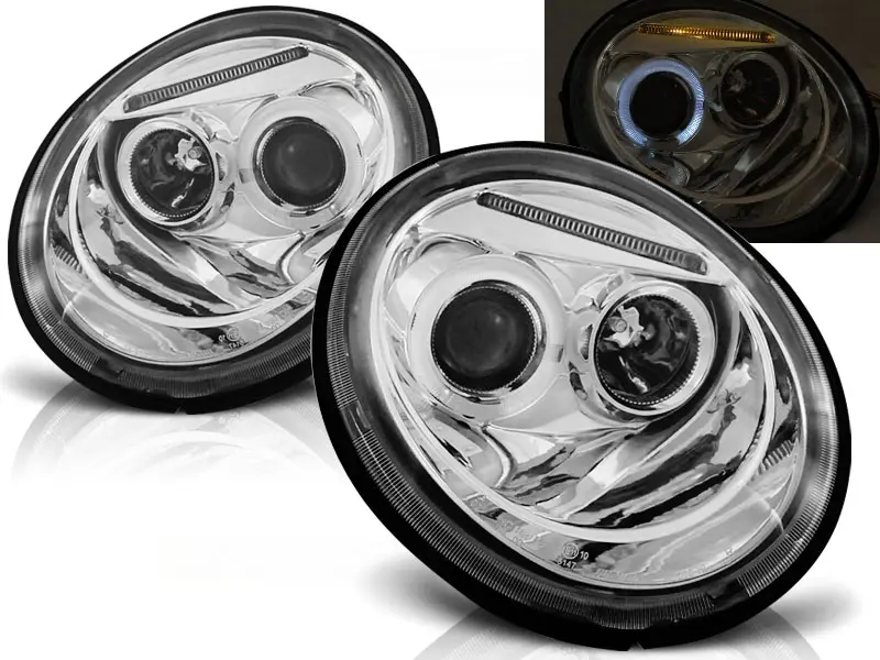 Frontlykter VW NEW BEETLE 1998-2005 ANGEL EYES CHROME