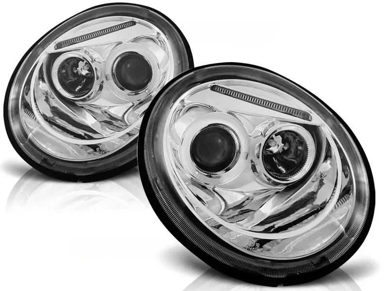 Frontlykter VW NEW BEETLE 1998-2005 ANGEL EYES CHROME – bilde 2