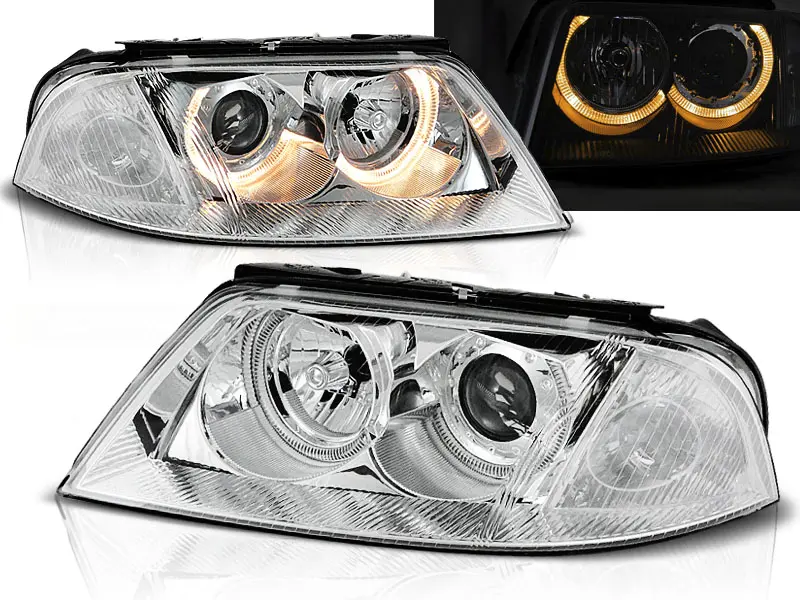 Frontlykter VW PASSAT (3BG B5) 2000-2005 ANGEL EYES CHROME – bilde 2