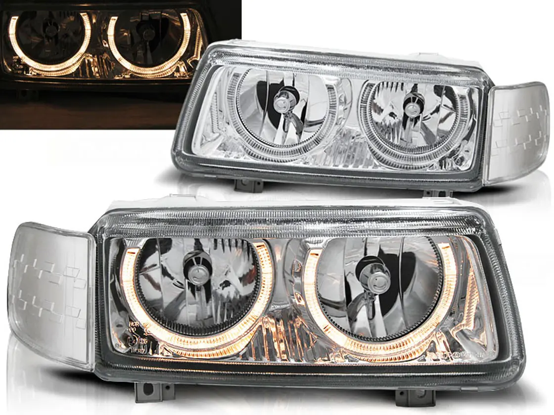 Frontlykter VW PASSAT (B4) 1993-1997 ANGEL EYES CHROME