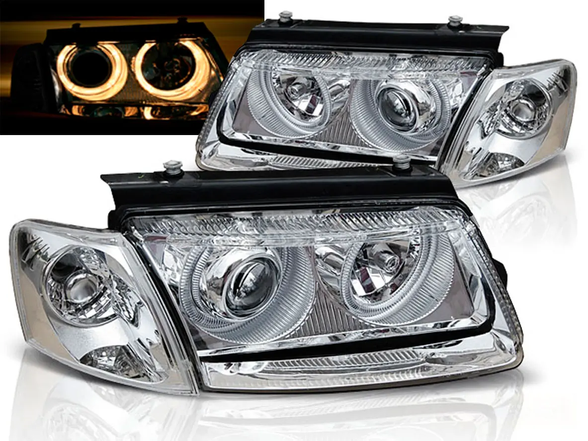 Frontlykter VW PASSAT (B5 3B) 1996-2000 ANGEL EYES CHROME