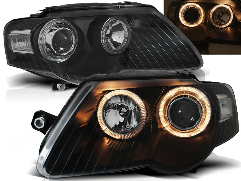 Frontlykter VW PASSAT (B6 3C) 2005-2010 ANGEL EYES BLACK