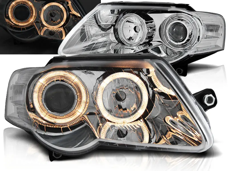 Frontlykter VW PASSAT (B6 3C) 2005-2010 ANGEL EYES CHROME