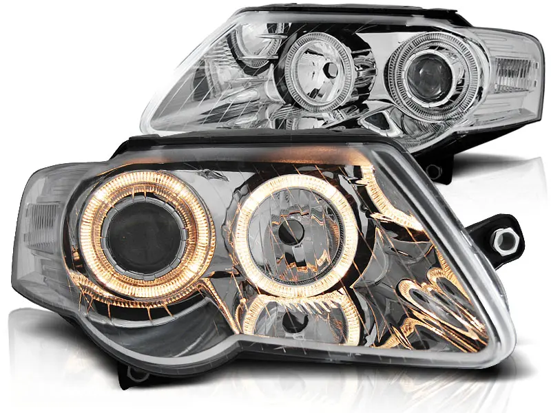 Frontlykter VW PASSAT (B6 3C) 2005-2010 ANGEL EYES CHROME – bilde 2