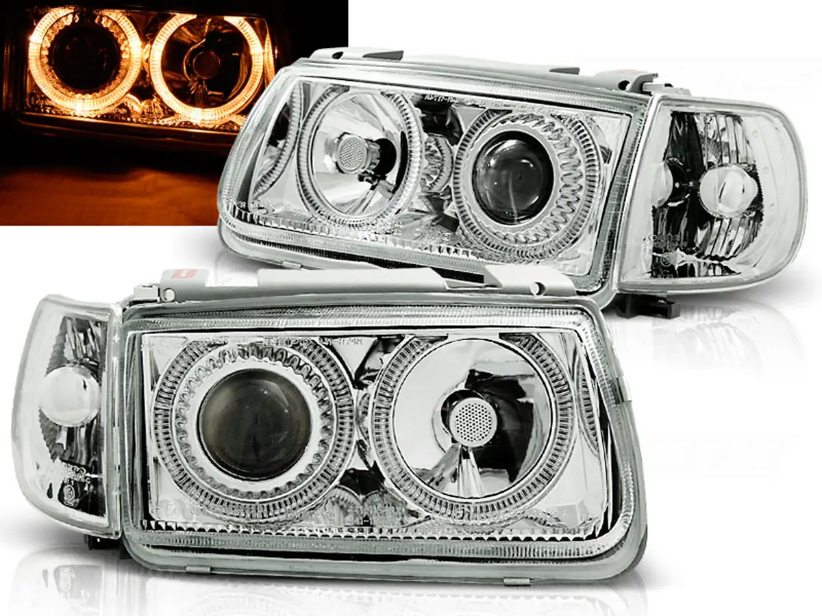 Frontlykter VW POLO (6N) 1994-1999 ANGEL EYES CHROME