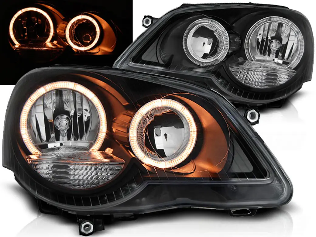 Frontlykter VW POLO (9N3) 2005-2009 ANGEL EYES BLACK
