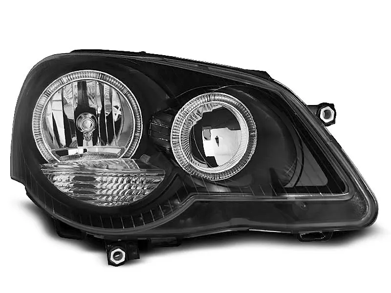 Frontlykter VW POLO (9N3) 2005-2009 ANGEL EYES BLACK – bilde 2