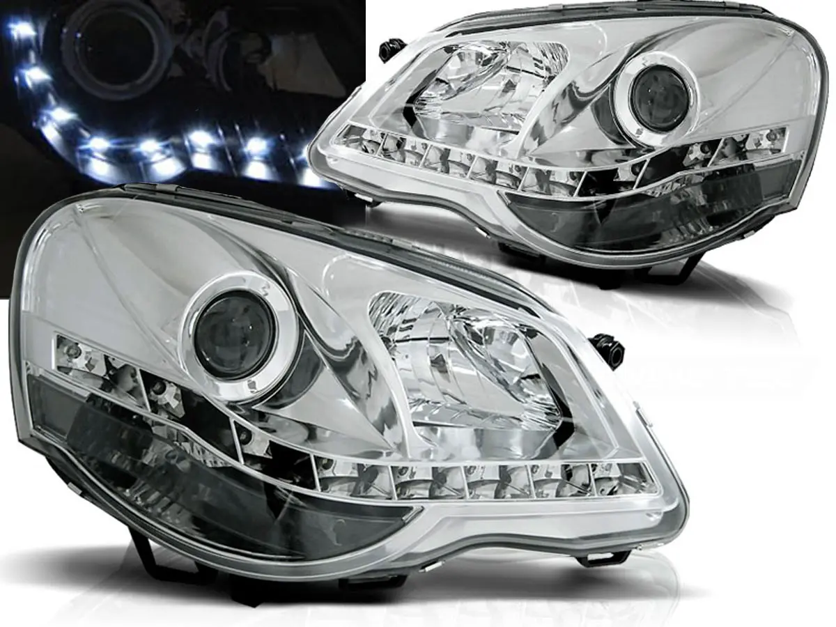 Frontlykter VW Polo IV Facelift 2005 - 2009 │ DAYLIGHT CHROME