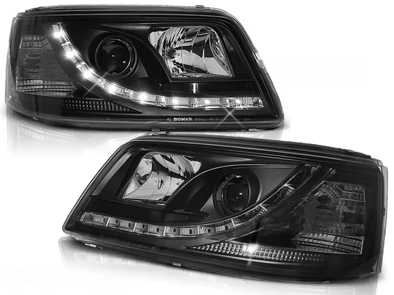 Frontlykter VW T5 2003-2009 TRUE DRL BLACK
