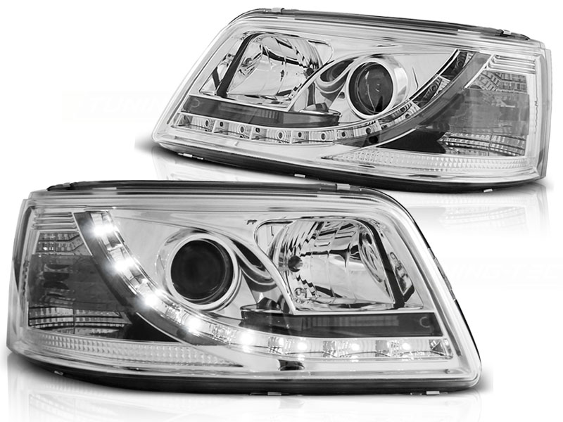 Frontlykter VW T5 2003-2009 TRUE DRL CHROME