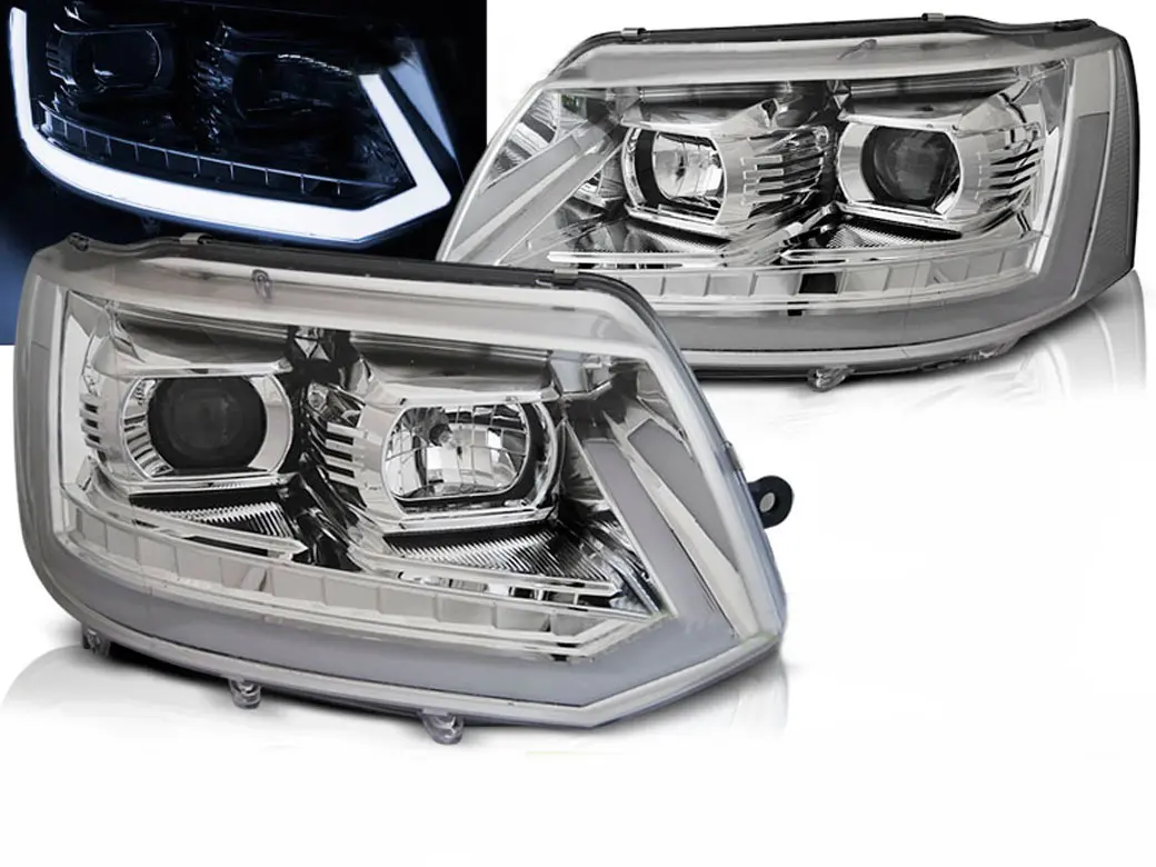 Frontlykter VW T5 2009 - 2015 | TUBE LIGHT CHROME SEQ