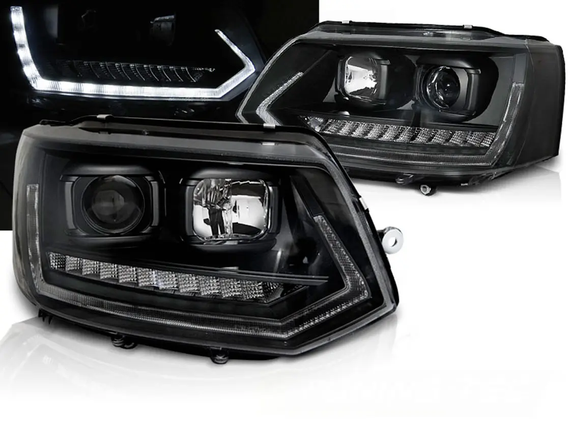 Frontlykter VW T5 2009 - 2015 | TUBE LIGHT DRL BLACK SEQ – bilde 3