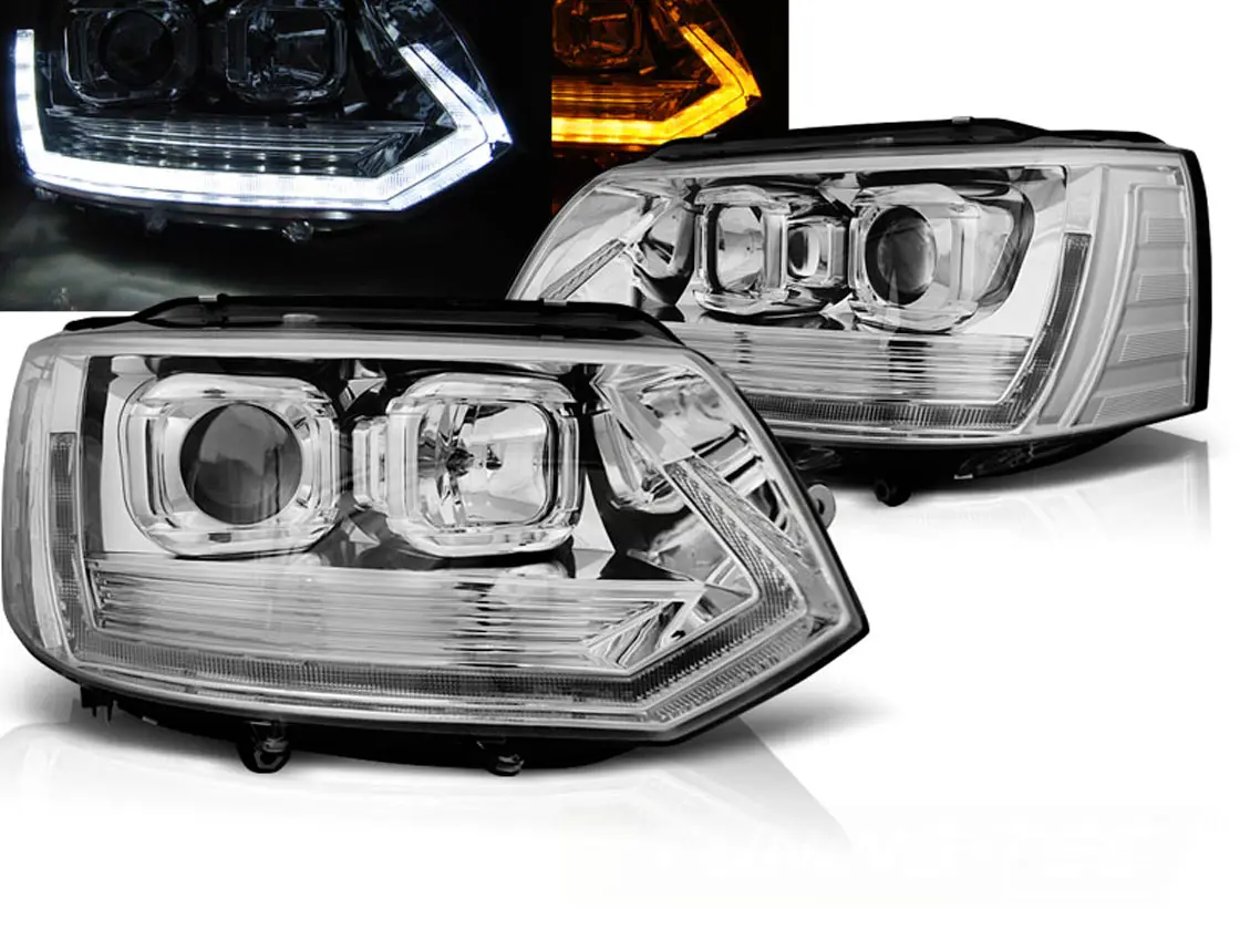 Frontlykter VW T5 2009 - 2015 | TUBE LIGHT T6 LOOK CHROME