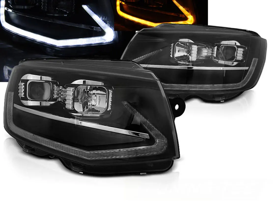 Frontlykter VW T6 2015 - 2019 | TUBE LIGHT BLACK DRL SEQ