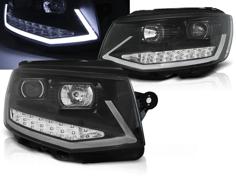 Frontlykter VW T6 2015 - 2019 | TUBE LIGHT DRL BLACK CHROME