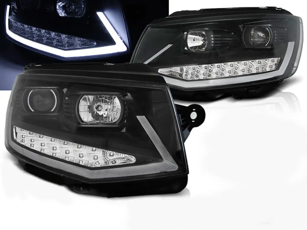 Frontlykter VW T6 2015 - 2019 | TUBE LIGHT DRL BLACK CHROME SEQ