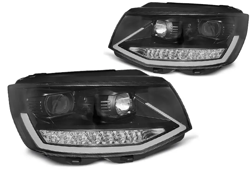 Frontlykter VW T6 2015 - 2019 | TUBE LIGHT DRL BLACK CHROME SEQ – bilde 5
