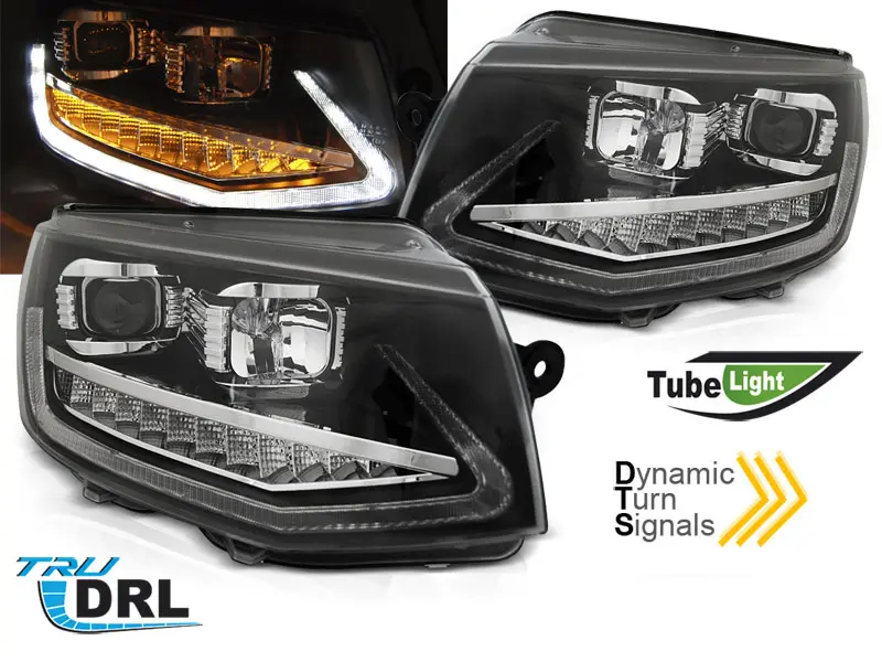 Frontlykter VW T6 2015 - 2019 | TUBE LIGHT DRL BLACK SEQ