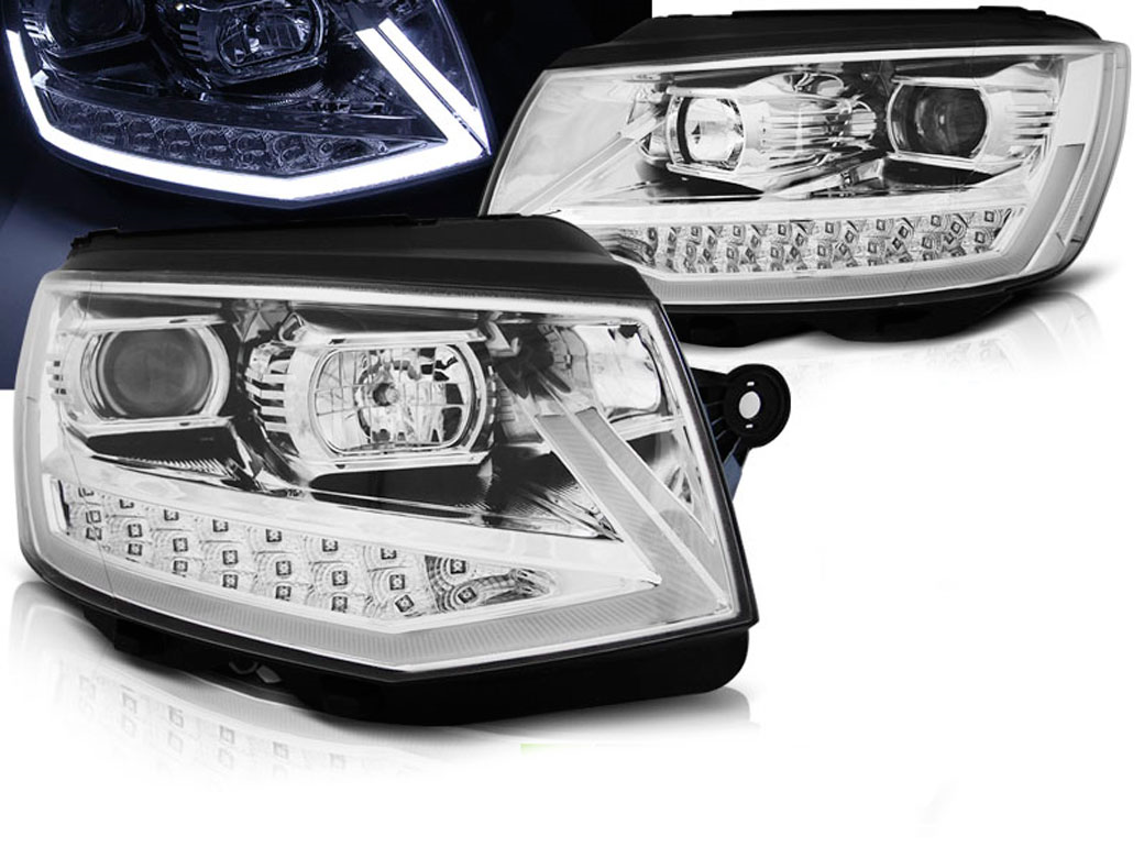 Frontlykter VW T6 2015 - 2019 | TUBE LIGHT DRL CHROME SEQ